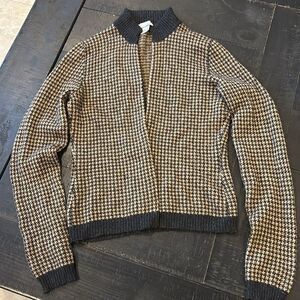 Avant Toi Cashmere Houndstooth Open Front Long Sleeve Luxury Cardigan Sweater S 